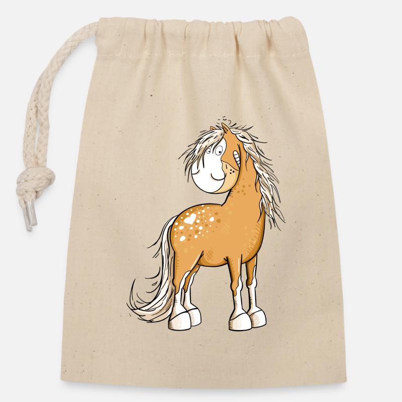 Happy Pferd I Pferdemotiv Fun - Verschließbarer Geschenkbeutel aus Baumwolle (14x20cm) - Natur