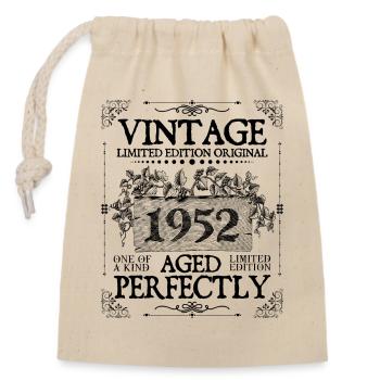 1952 | Vintage Aged Perfectly seit 1952 Geburtstag - Verschließbarer Geschenkbeutel aus Baumwolle (14x20cm) - Natur - Vorne