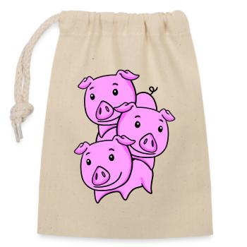 Cute pigs - Closable cotton gift bag (14x20cm) - nature - Front