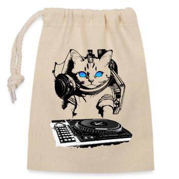 Katzen DJ mit Mischpult - Verschließbarer Geschenkbeutel aus Baumwolle (14x20cm) - Natur - Vorne