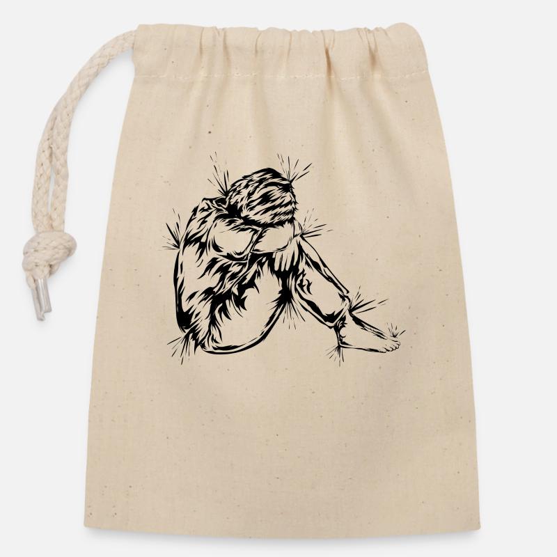 Deuil Dépression - Sac cadeau en coton avec cordon (14 x 20 cm) - nature