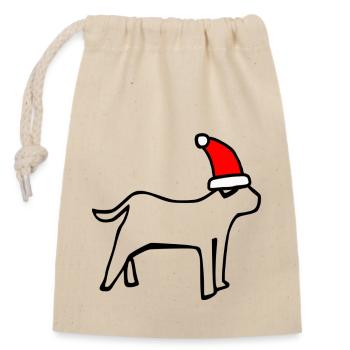 Christmas dog - Closable cotton gift bag (14x20cm) - nature - Front