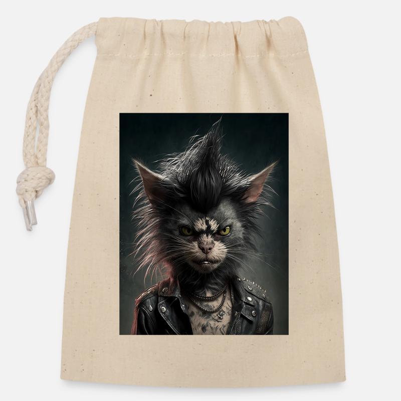 Rebel Punk Katze - Verschließbarer Geschenkbeutel aus Baumwolle (14x20cm) - Natur