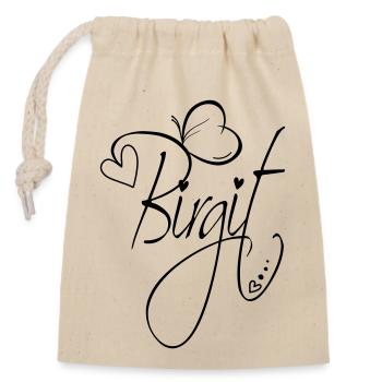Birgit Name Vorname Mädchen Kalligrafie Dekor - Verschließbarer Geschenkbeutel aus Baumwolle (14x20cm) - Natur - Vorne