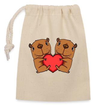 Capybara capybara heart motif - Closable cotton gift bag (14x20cm) - nature - Front