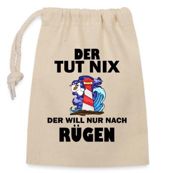 Rügen Ostsee Urlaub Spruch Sprüche - Verschließbarer Geschenkbeutel aus Baumwolle (14x20cm) - Natur - Vorne