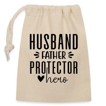 Husband Father Protector Hero - Papa Father's Day - Closable cotton gift bag (14x20cm) - nature - Front