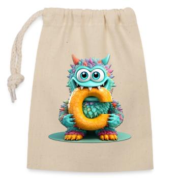 Bunter Monster mit Buchstabe C - Verschließbarer Geschenkbeutel aus Baumwolle (14x20cm) - Natur - Vorne