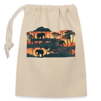 Elephants on tour - Verschließbarer Geschenkbeutel aus Baumwolle (14x20cm) - Natur - Vorne