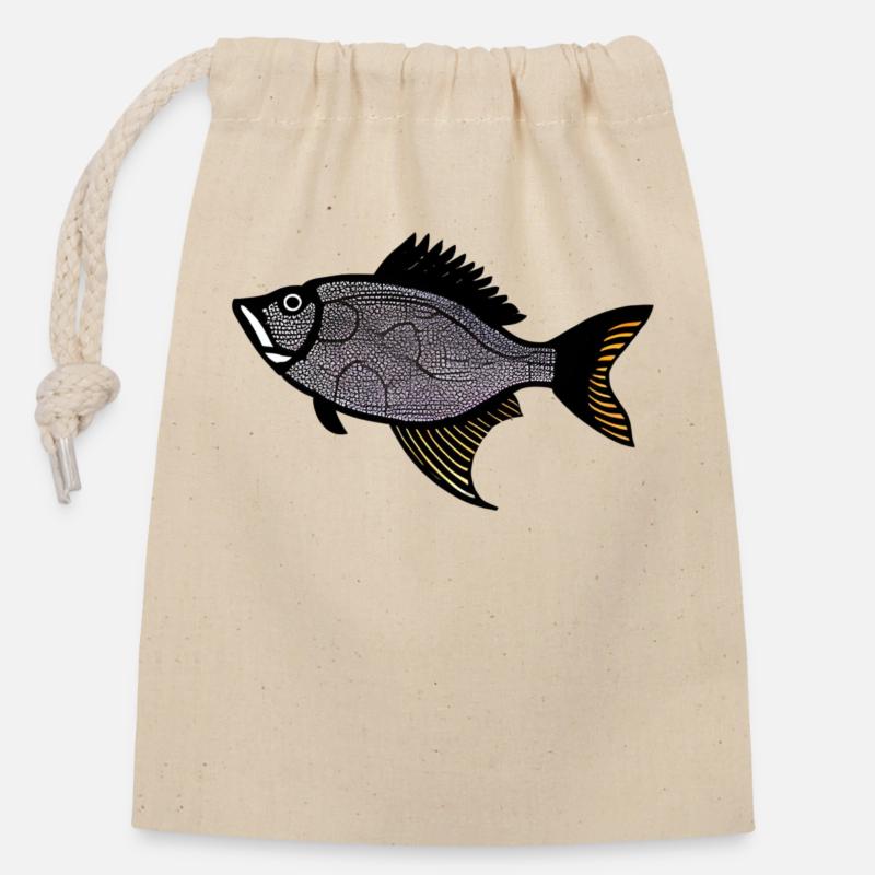 Red Drummer Fish (sébaste) - Sac cadeau en coton avec cordon (14 x 20 cm) - nature