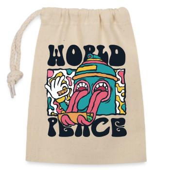 420 Paix mondiale Deux bouches - Sac cadeau en coton avec cordon (14 x 20 cm) - nature - Devant