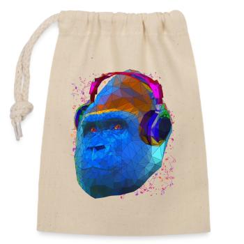 Gorilla mit Kopfhörern Low Poly Pop Art Kunst - Verschließbarer Geschenkbeutel aus Baumwolle (14x20cm) - Natur - Vorne