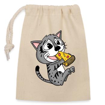 Pizza au chat - Sac cadeau en coton avec cordon (14 x 20 cm) - nature - Devant