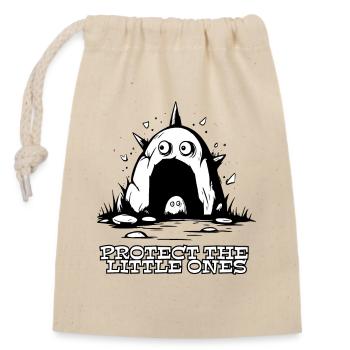 Cartoon: Protect the little ones - Closable cotton gift bag (14x20cm) - nature - Front