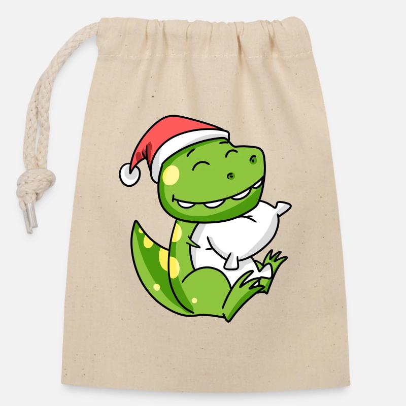 Dino Mignon Fatigué Dormir À Noël - Sac cadeau en coton avec cordon (14 x 20 cm) - nature