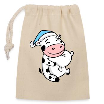 Vache avec oreiller et bonnet somnolent - Sac cadeau en coton avec cordon (14 x 20 cm) - nature - Devant