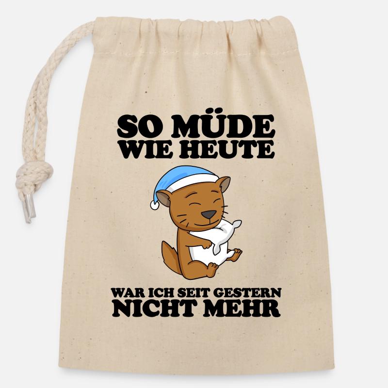 Müde Spruch lustig Schlafen Ausschlafen - Katze - Verschließbarer Geschenkbeutel aus Baumwolle (14x20cm) - Natur