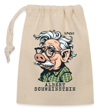 Albert Schweinstein das geniale Mann-Schwein Genie - Verschließbarer Geschenkbeutel aus Baumwolle (14x20cm) - Natur - Vorne