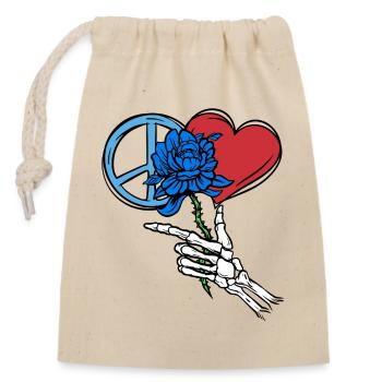 Paix, Fleur, Coeur, Squelette, Mort, Paix Mondiale - Sac cadeau en coton avec cordon (14 x 20 cm) - nature - Devant