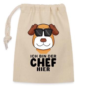 Chef Spruch Anführer Hund Jack Russell Motiv - Verschließbarer Geschenkbeutel aus Baumwolle (14x20cm) - Natur - Vorne