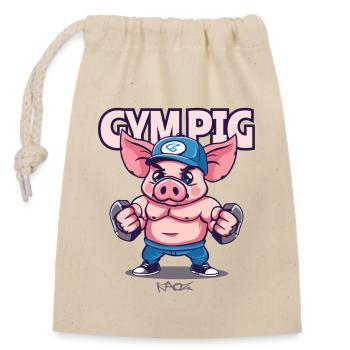 Muskelprotz Fitnessstudio Schwein - Verschließbarer Geschenkbeutel aus Baumwolle (14x20cm) - Natur - Vorne