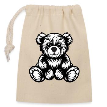 Mignon Monochrome Teddy Bear Design - Sac cadeau en coton avec cordon (14 x 20 cm) - nature - Devant