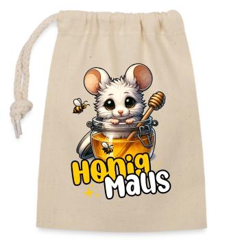 Honigmaus – Süße Maus im Honigglas - Verschließbarer Geschenkbeutel aus Baumwolle (14x20cm) - Natur - Vorne