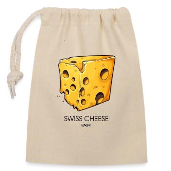 Stück Schweizer Käse - Verschließbarer Geschenkbeutel aus Baumwolle (14x20cm) - Natur - Vorne