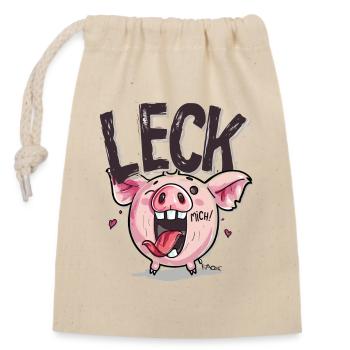 Cochon mignon de dessin animé coquin : léchez-moi - Sac cadeau en coton avec cordon (14 x 20 cm) - nature - Devant