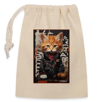Street-Art-Style: Japanische Punk Katze - Verschließbarer Geschenkbeutel aus Baumwolle (14x20cm) - Natur - Vorne