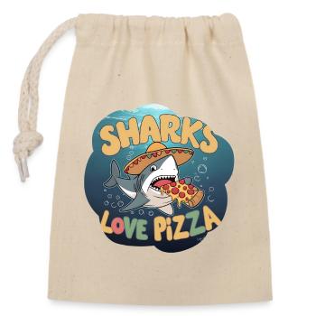 Requin avec pizza et sombrero - Sac cadeau en coton avec cordon (14 x 20 cm) - nature - Devant