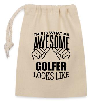 Golf spielend - Verschließbarer Geschenkbeutel aus Baumwolle (14x20cm) - Natur - Vorne