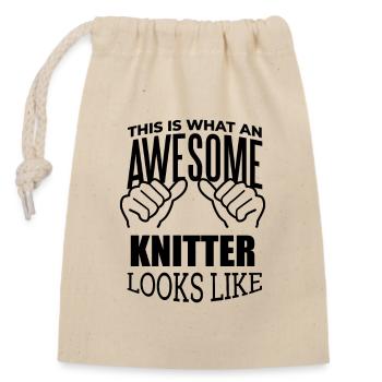 tricot - Sac cadeau en coton avec cordon (14 x 20 cm) - nature - Devant