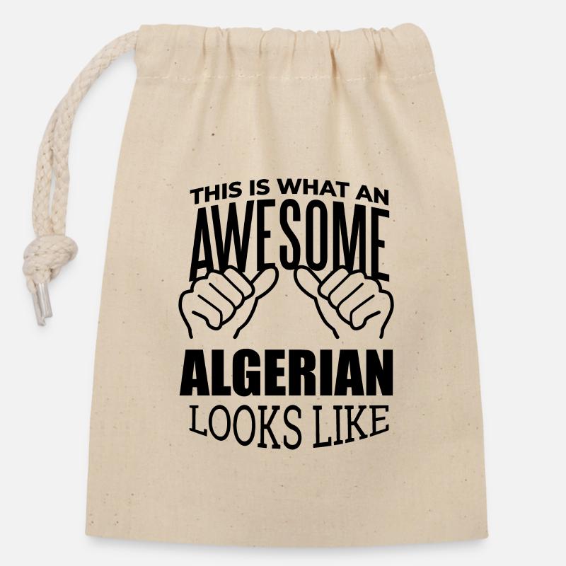 Algérie - Sac cadeau en coton avec cordon (14 x 20 cm) - nature