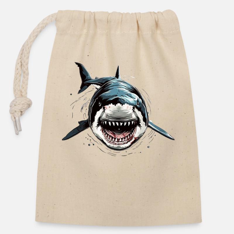 Requin Requin Requin Tigre Requin Requin Gris Grand Requin Blanc - Sac cadeau en coton avec cordon (14 x 20 cm) - nature
