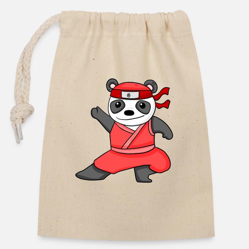 Ninja Panda - Sac cadeau en coton avec cordon (14 x 20 cm) - nature