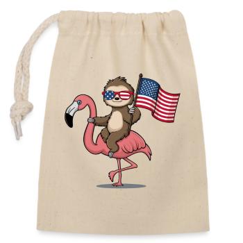 Patriotic Sloth Riding Flamingo USA Flag - Closable cotton gift bag (14x20cm) - nature - Front