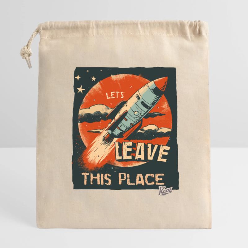 Lass uns mit einer Rakete hier abhauen Verschließbarer Geschenkbeutel aus Baumwolle (14x20cm)