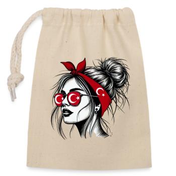 femme turque élégante avec design de drapeau turc - Sac cadeau en coton avec cordon (14 x 20 cm) - nature - Devant