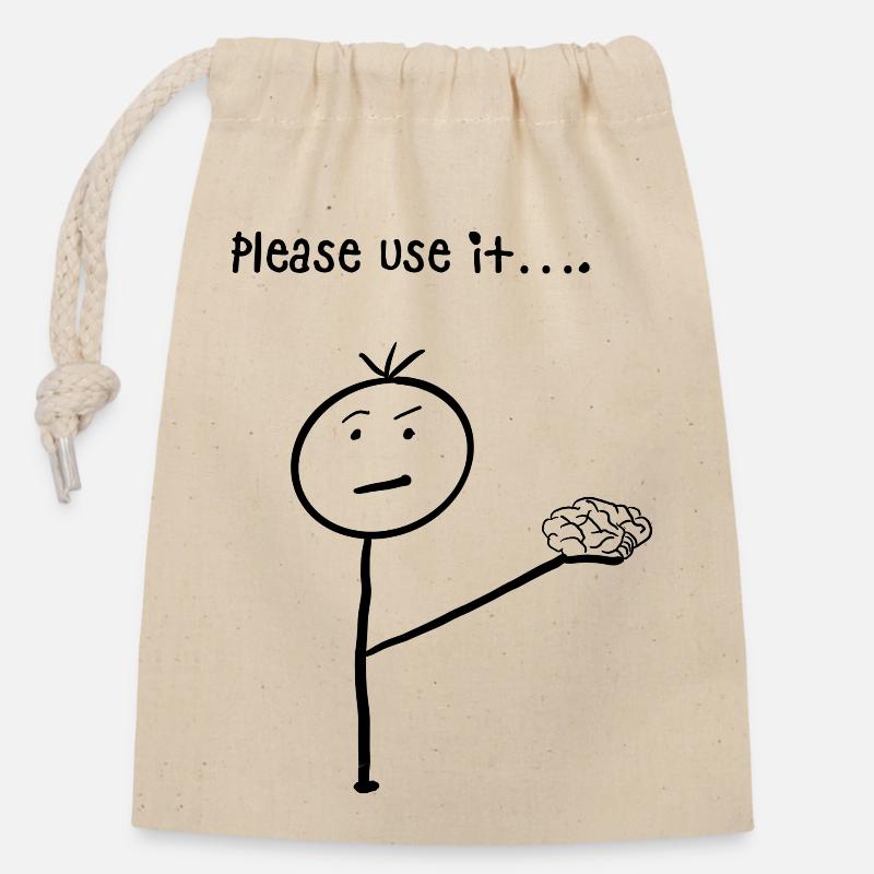 S'il vous plaît, utilisez-le… (noir) - Sac cadeau en coton avec cordon (14 x 20 cm) - nature