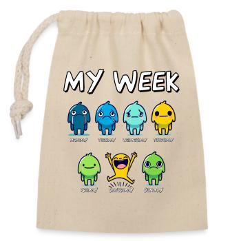 Ma semaine Jours drôles de la semaine Dessin animé Art Design - Sac cadeau en coton avec cordon (14 x 20 cm) - nature - Devant