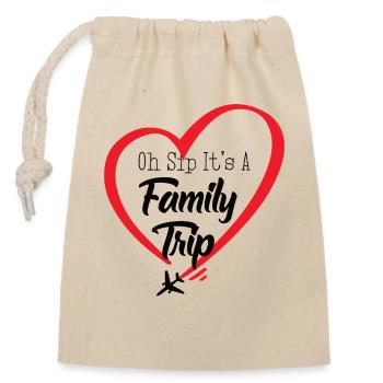 Oh Sip C’est un voyage en famille - Sac cadeau en coton avec cordon (14 x 20 cm) - nature - Devant