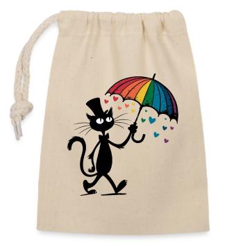 Cat Rainbow Heart Love Cartoon Funny Kitty - Closable cotton gift bag (14x20cm) - nature - Front