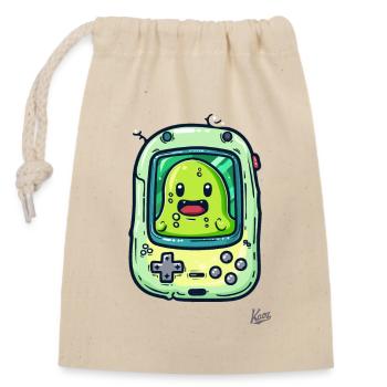 Gaming console and green blob player - Closable cotton gift bag (14x20cm) - nature - Front