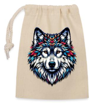 Wolf - Verschließbarer Geschenkbeutel aus Baumwolle (14x20cm) - Natur - Vorne