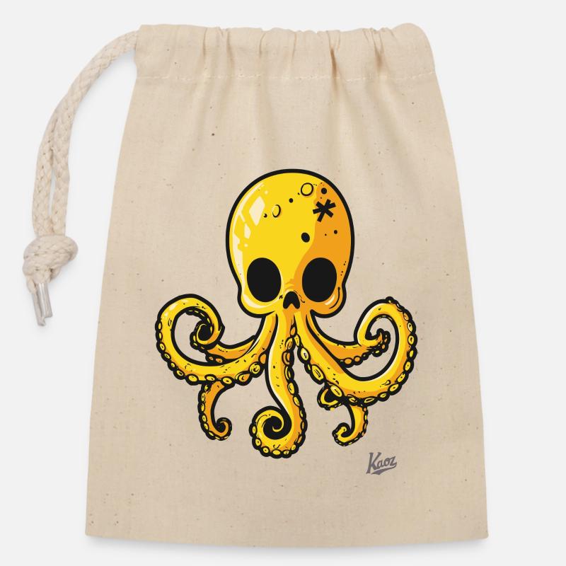 Yellow Skull Octopus Cartoon - Closable cotton gift bag (14x20cm) - nature