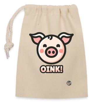 Kleines Schweinchen das Oink Schwein - Verschließbarer Geschenkbeutel aus Baumwolle (14x20cm) - Natur - Vorne
