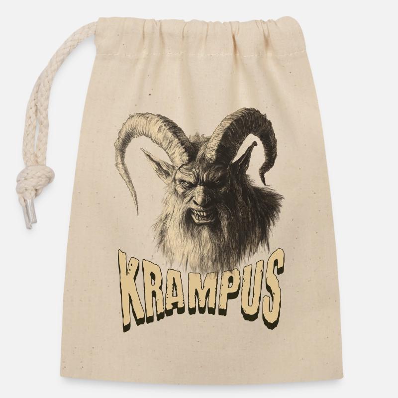 Krampus mit Schriftzug - Verschließbarer Geschenkbeutel aus Baumwolle (14x20cm) - Natur