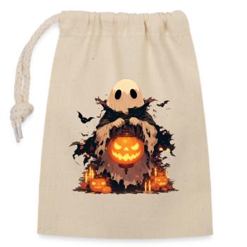 Geist Gespenst Halloween Kürbis Laterne Geschenk - Verschließbarer Geschenkbeutel aus Baumwolle (14x20cm) - Natur - Vorne