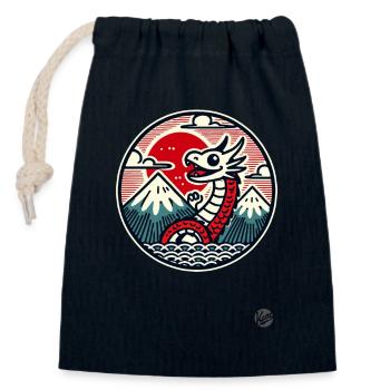 Drôle de dragon chinois - Sac cadeau en coton avec cordon (14 x 20 cm) - bleu marine - Devant